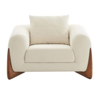 Modrest Flavia - Contemporary Cream Fabric and Walnut Lounge Chair