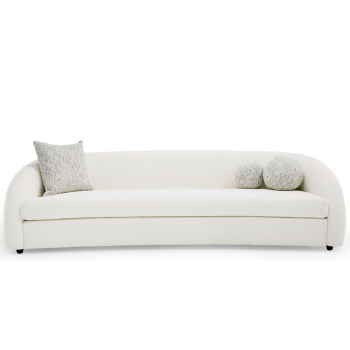 Leila Modern 4-Seater Curved White and Taupe Fabric Sofa