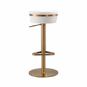Astri White Performance Vegan Leather and Gold Adjustable Stool