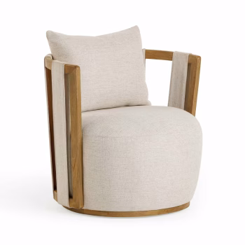 khy Cream Textured Weave Swivel Chair