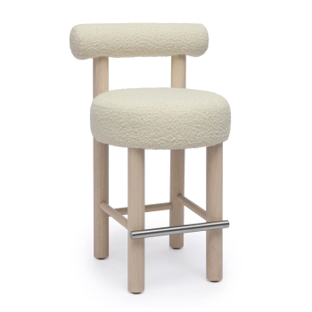 Camelia Cream Boucle and Solid Wood Counter Stool