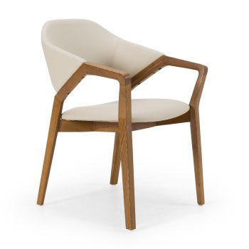 Mimi Modern Cream Vegan Leather + Walnut Dining Chair
