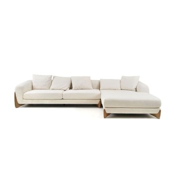 Contemporary Cream Fabric and Walnut RAF Sectional Sofa