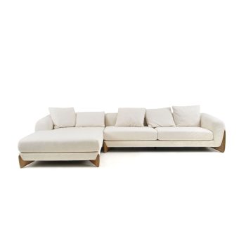 Contemporary Cream Fabric and Walnut LAF Sectional Sofa