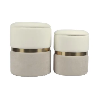 Gily Cream and Tan Chenille Storage Ottoman - Set of 2