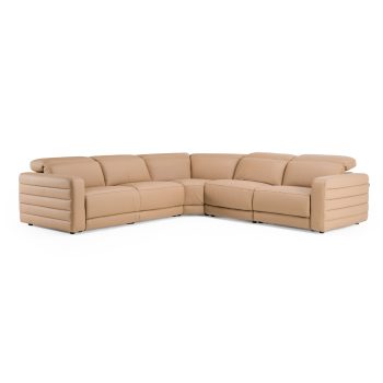 Modern Brown Leather Sectional Sofa w/ 3 Recliners