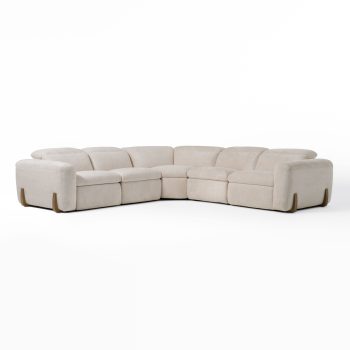 Modern Beige Fabric Sectional With 3 Recliners