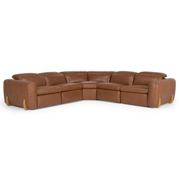 Modern Brown Leather Sectional Sofa with 3 Recliners