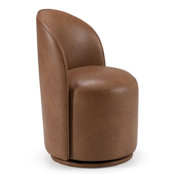 Katy- Modern Brown Vegan Leather Swivel Dining Chair