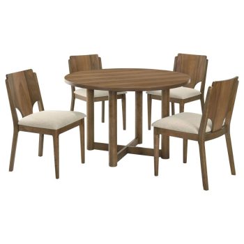 5-piece 46-inch Round Wood Dining Table Set Walnut