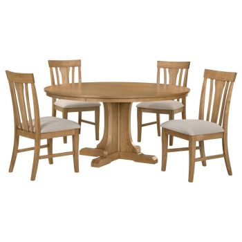 ville 5-piece Round Dining Table Set Natural Light Brown