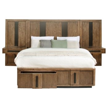 Ferrace Queen Wall Panel Storage Bed Ash Brown