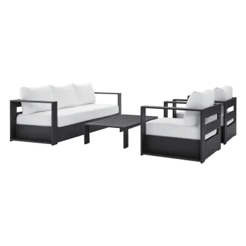 Gio 4-Piece Outdoor Patio Powder-Coated Aluminum Set in Gray White