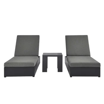 Gio 3-Piece Outdoor Patio Powder-Coated Aluminum Chaise Lounge Set in Gray Charcoal
