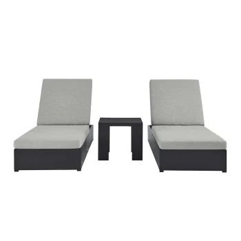 Gio 3-Piece Outdoor Patio Powder-Coated Aluminum Chaise Lounge Set in Gray Gray