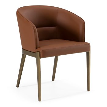 Modern Brown Vegan Leather + Brass Dining Chair