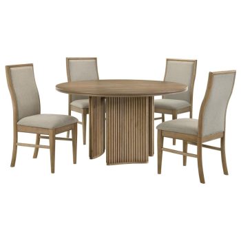Dina 5-piece Round Dining Table Set Distressed Light Brown