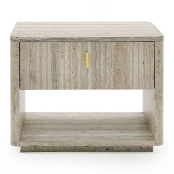 Romy - Modern Faux Travertine + Gold Nightstand