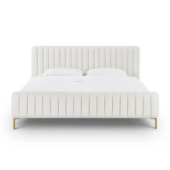 Aby white Upcycled Linen Queen Bed