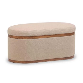 Olie 41" Boucle Oval Storage Ottoman Ivory