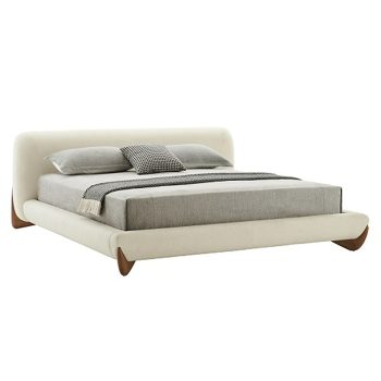 Lery - Contemporary Cream Fabric and Walnut Bed King