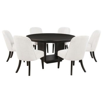 Leany 7-piece Round Dining Table Set Burnished Black