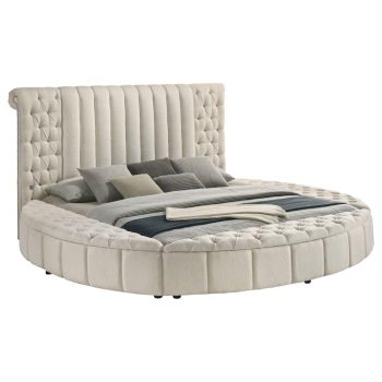 Soya Upholstered Eastern King Round Storage Bed Ivory