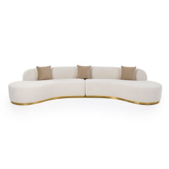 Adry - Glam Beige Fabric Curved Sectional Sofa with Beige Pillows
