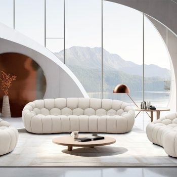 Yoly - Modern Curved Beige Fabric Sofa Set
