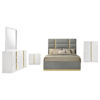 Lines 5-piece Eastern King Bedroom Set Grey and White High Gloss