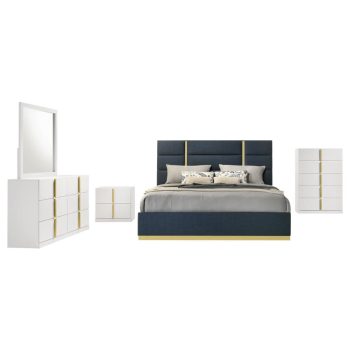 Lines 5-piece Eastern King Bedroom Set Navy and White High Gloss