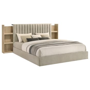 Ariel Eastern King Bookcase Panel Storage Bed Light Oak