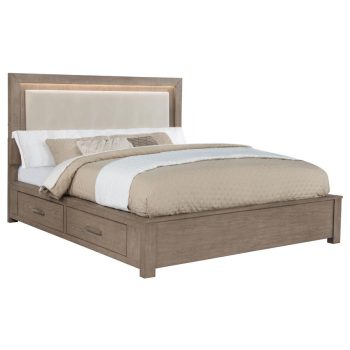 Genova 56-inch Eastern King LED Storage Bed Barley Brown