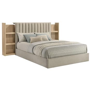 Ariel Queen Bookcase Panel Storage Bed Light Oak