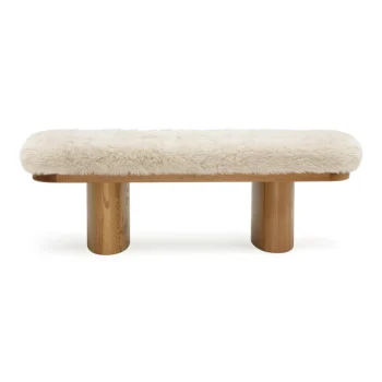 Jolie 48" Contract-Grade Straight Vegan Shearling Bench (Natural)