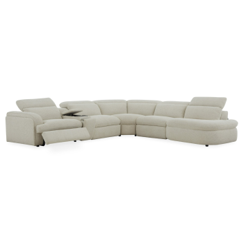 Amber - Modern Off-White Fabric Sectional Sofa w/ 2 Power Recliners Right Facing Chaise