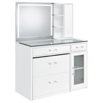 Flor 2-drawer Vanity Set with LED Mirror White High Gloss