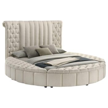 Soya Upholstered Queen Round Storage Bed Ivory