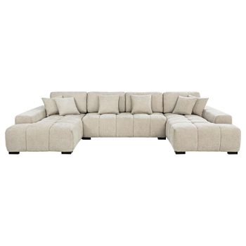 Olivia U-Shaped Double Chaise Upholstered Sectional Sofa Beige