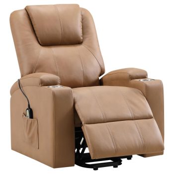 Rolly Upholstered Power Lift Massage Recliner Camel
