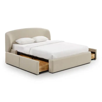Cary Upcycled Performance Linen Storage King Bed (Taupe)
