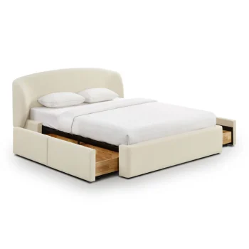 Cary Upcycled Performance Linen Storage King Bed (Cream)