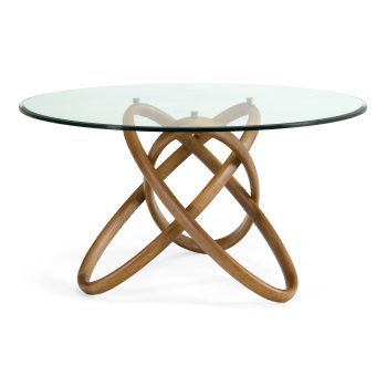 Lason Modern Round Glass & Walnut Dining Set 5Pcs