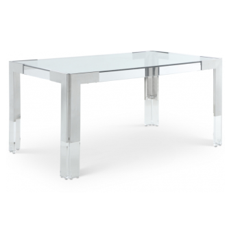 Katy 60" Glass Top, Acrylic And Steel Base Dining Table
