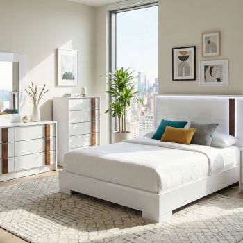 Vienna Set King Bed 5Pcs White Glossy/Caramel