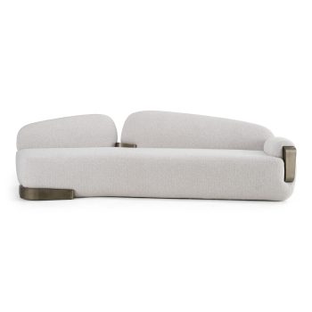Anier - Contemporary Off-White Fabric + Antique Brass Sofa