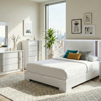 Vienna Set King Bed 4Pcs White Glossy/Light Gray